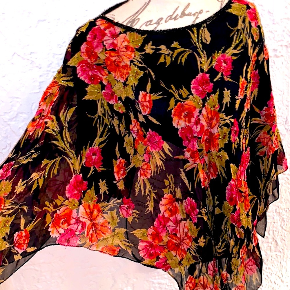 🌹Vintage Stenay Exquisite Beaded Floral Poncho Top